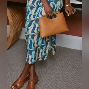 J. McLaughlin Tan Tote with Bamboo Handle